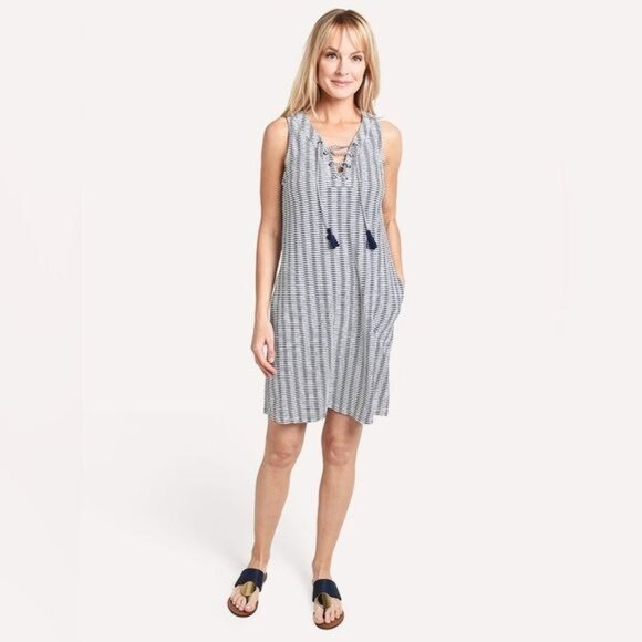 TOMMY BAHAMA Lace Up Spa Dress With Grommet Trim in Nautical Size M - Picture 2 of 10